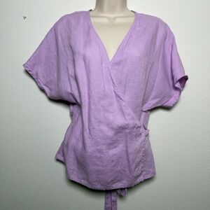 Love and Confuse Women‎ 100% Linen Tie Waist Top Small Purple Lagenlook Coastal